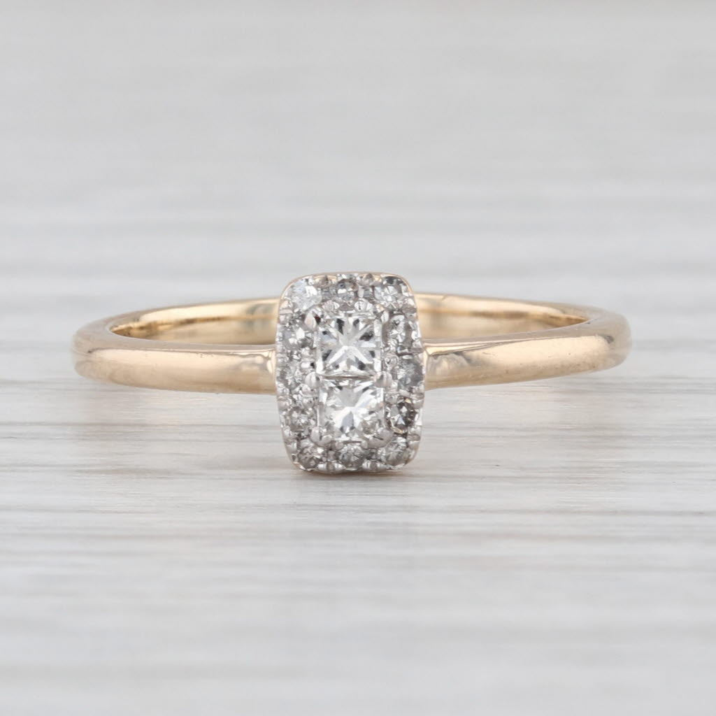 0.22ctw Diamond 2-Stone Halo Ring 10k Yellow Gold Size 6