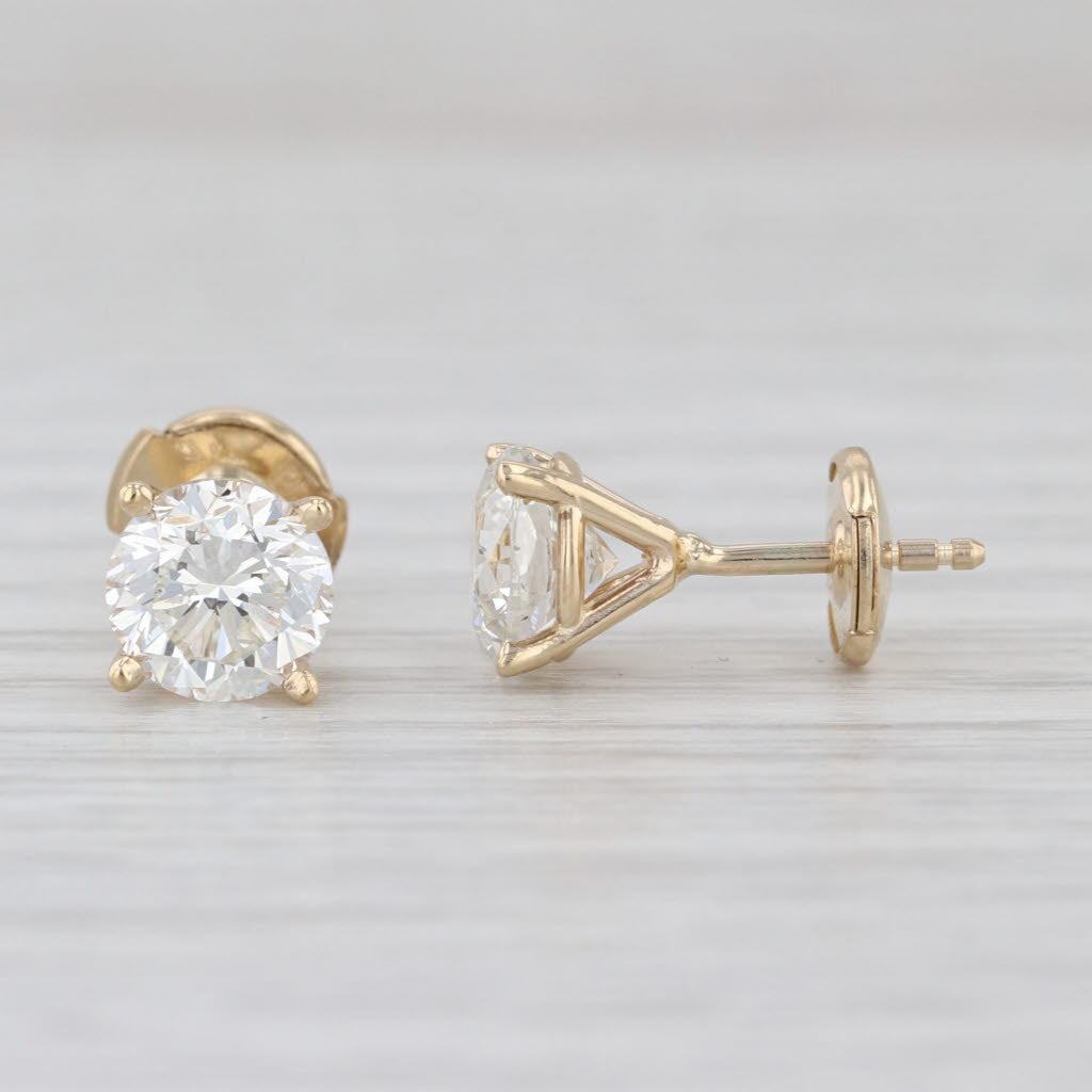 New 2.01ctw Diamond Stud Earrings 14k Yellow Gold GIA Round Solitaire Studs