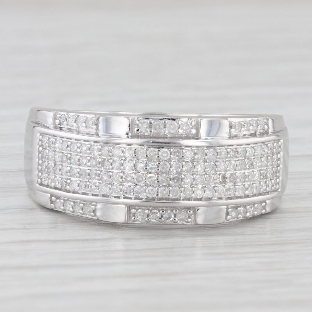 Light Gray 0.45ctw Diamond Men's Ring 10k White Gold Size 10.5 Wedding Band