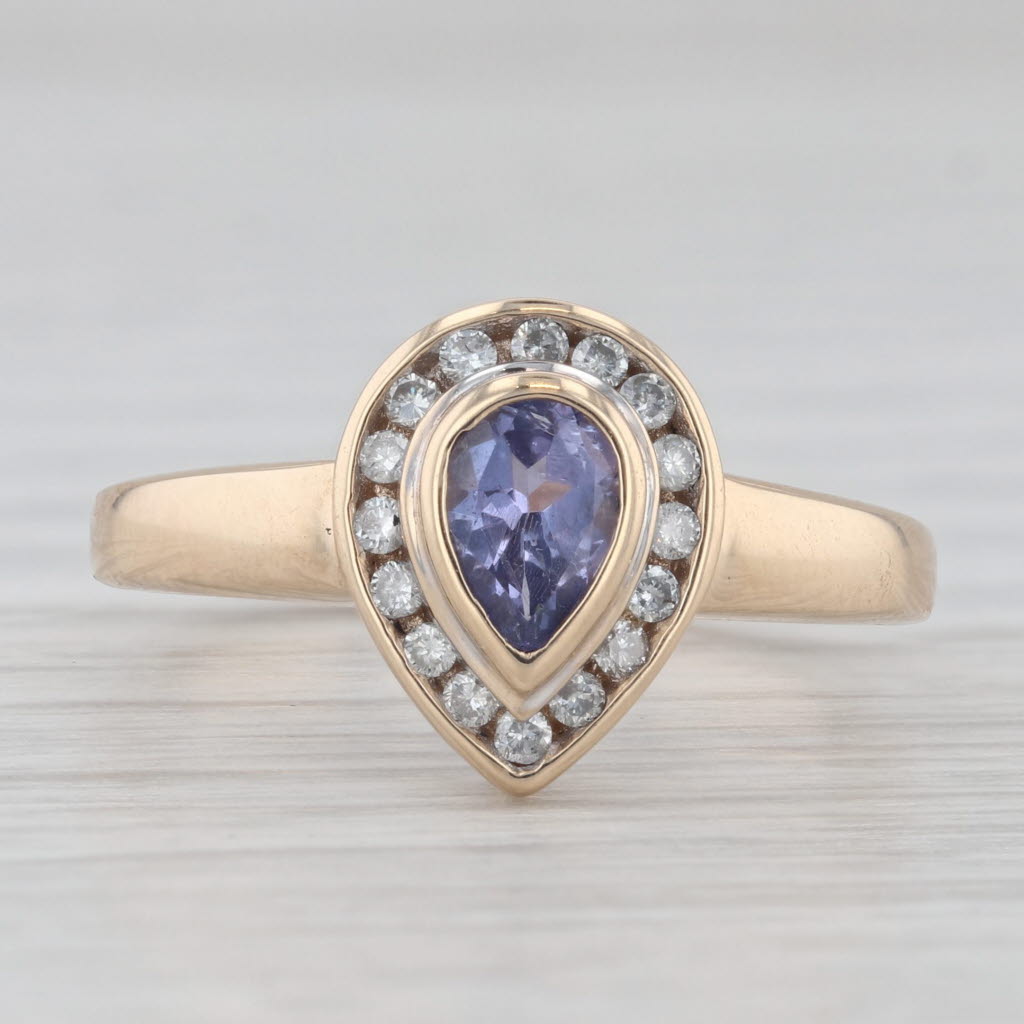 Light Gray 0.55ctw Pear Tanzanite Diamond Halo Ring 14k Yellow Gold Size 7 Engagement