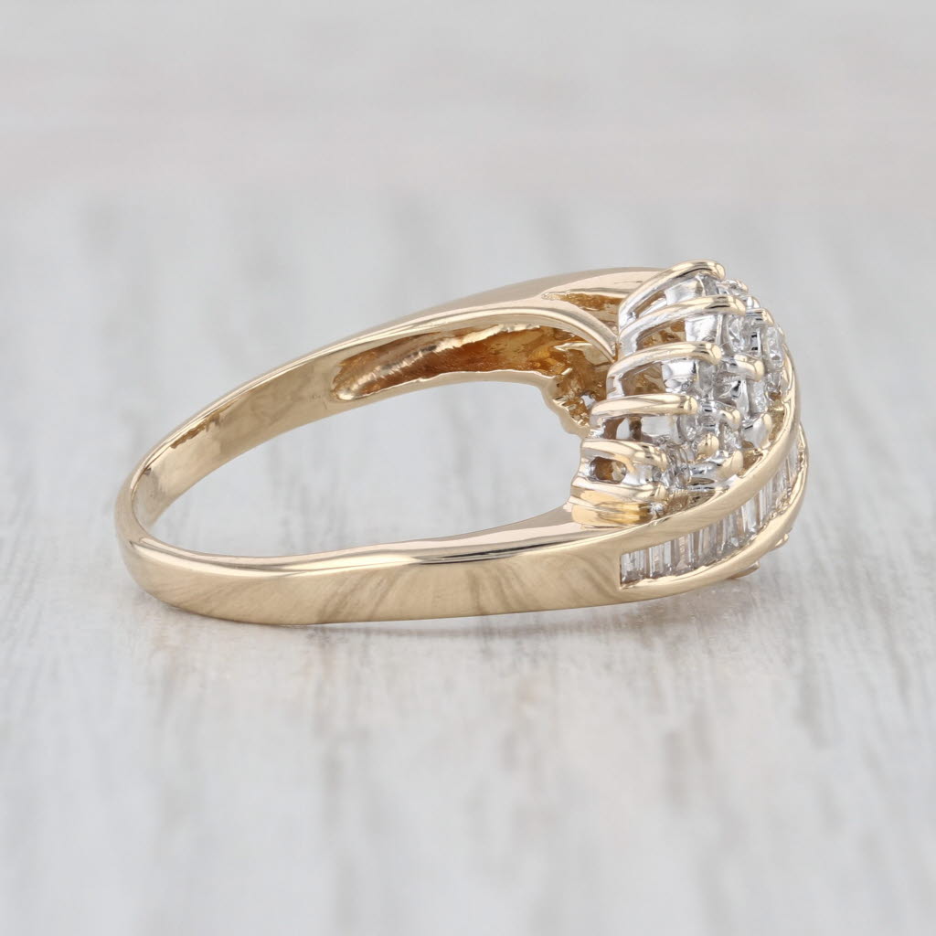 0.97ctw Diamond Cluster Bypass Ring 14k Yellow Gold Wedding Anniversary Size 8.5