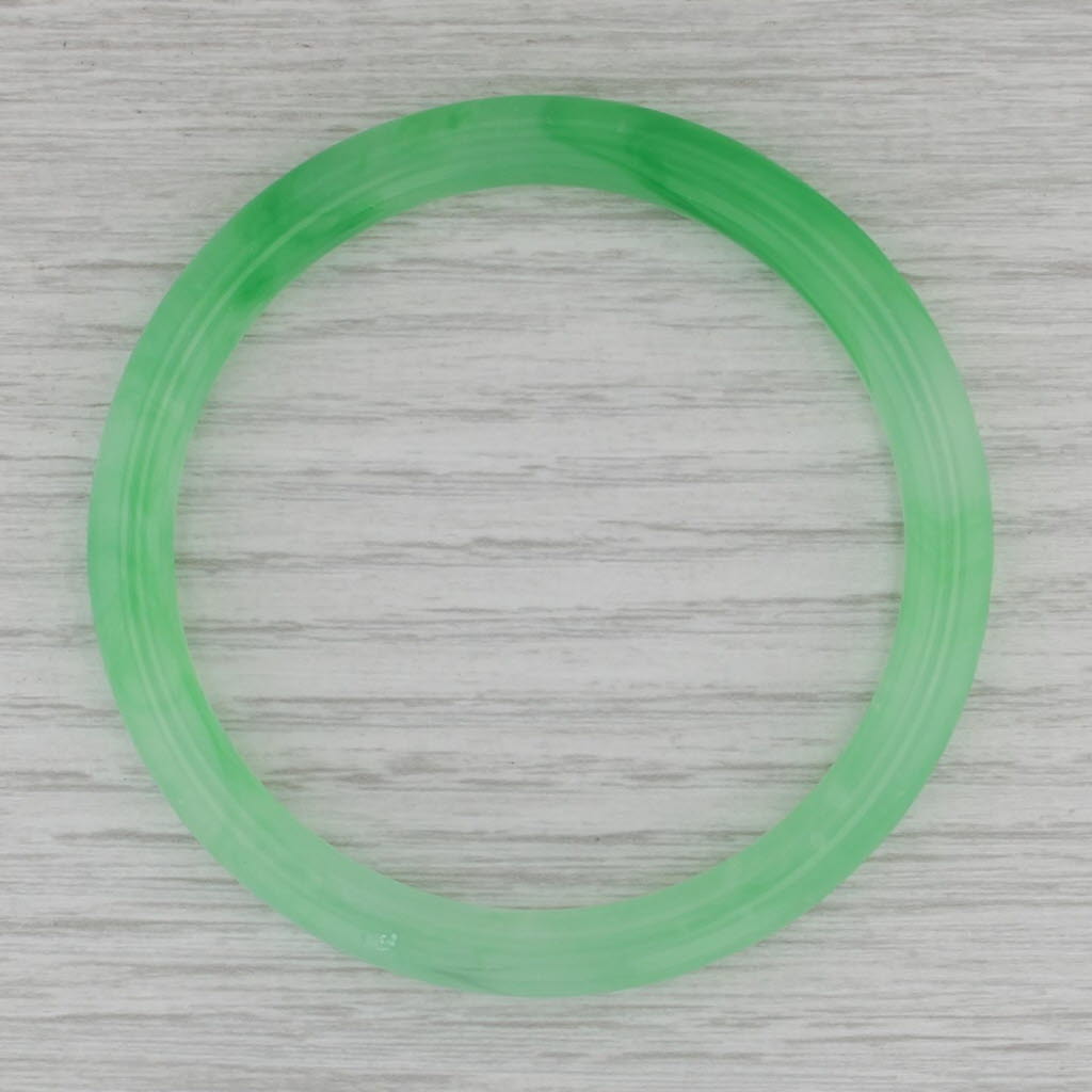 Vintage Green Glass Bangle Bracelet 7.25" 7.6mm