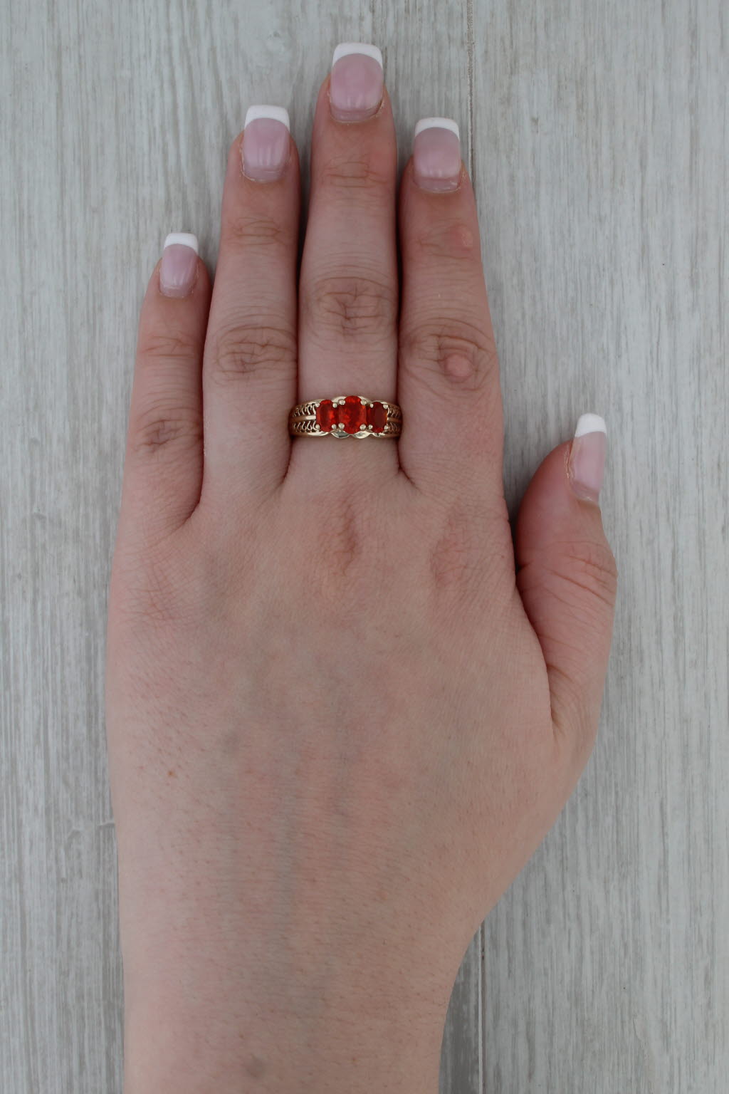 1.06ctw Mexican Fire Opal 3-Stone Ring 14k Yellow Gold Size 9