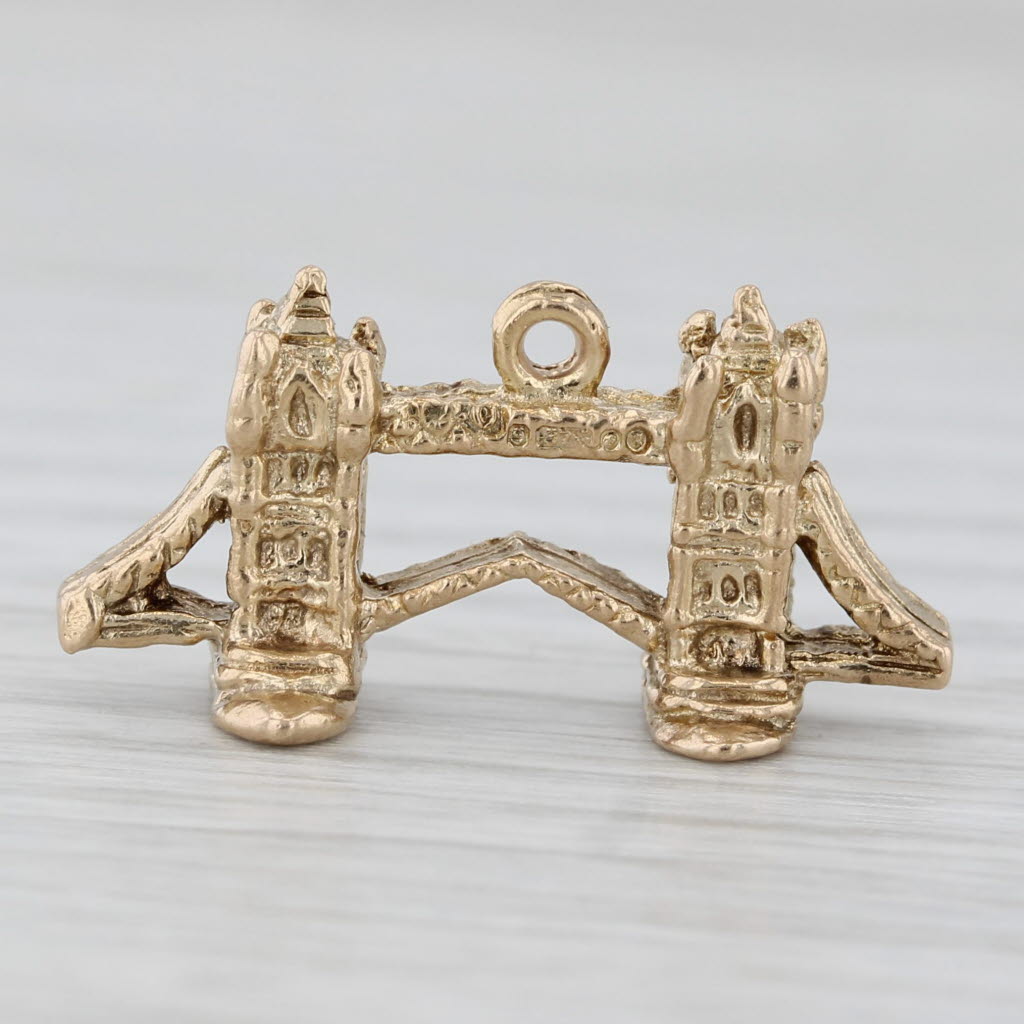 Light Gray London Tower Bridge Souvenir Charm 9k Yellow Gold Vintage Keepsake