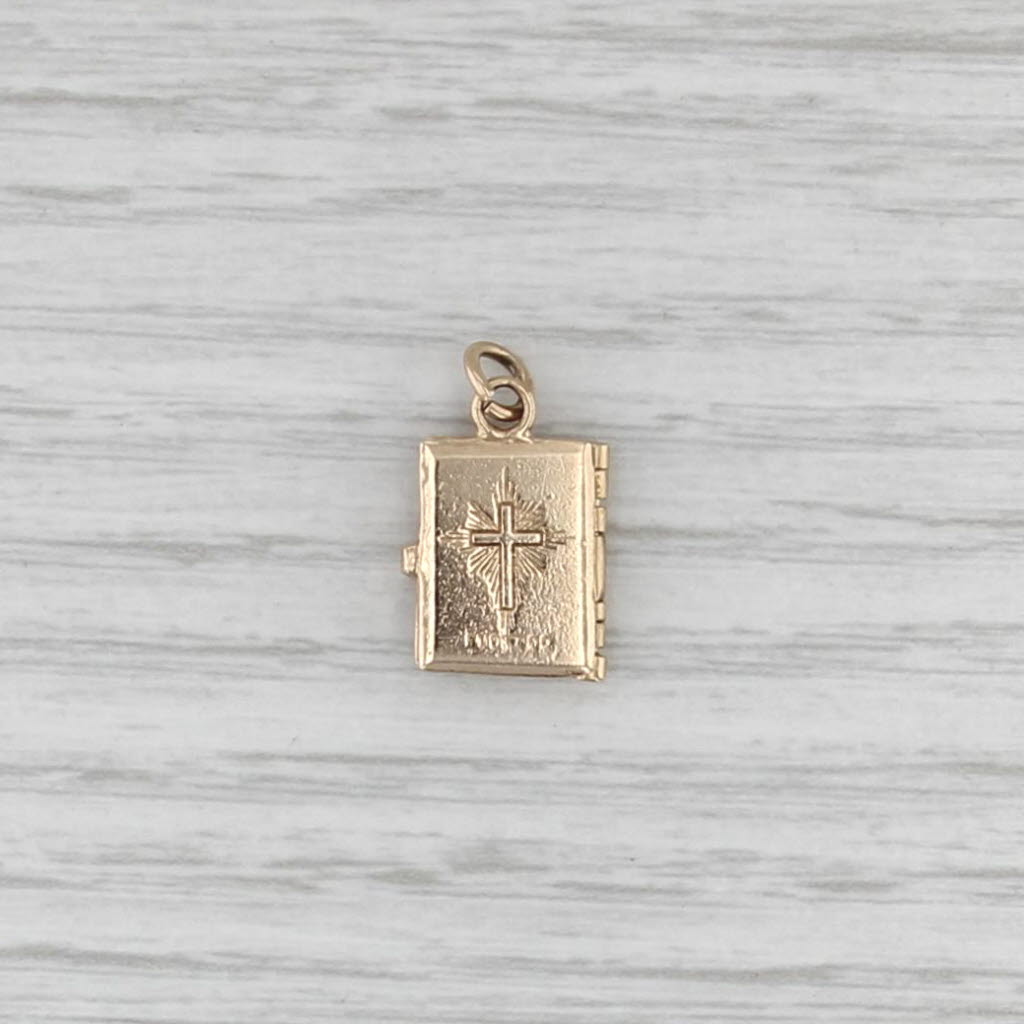Vintage Bible Charm 9k Yellow Gold Lord's Prayer Book Opens Pendant