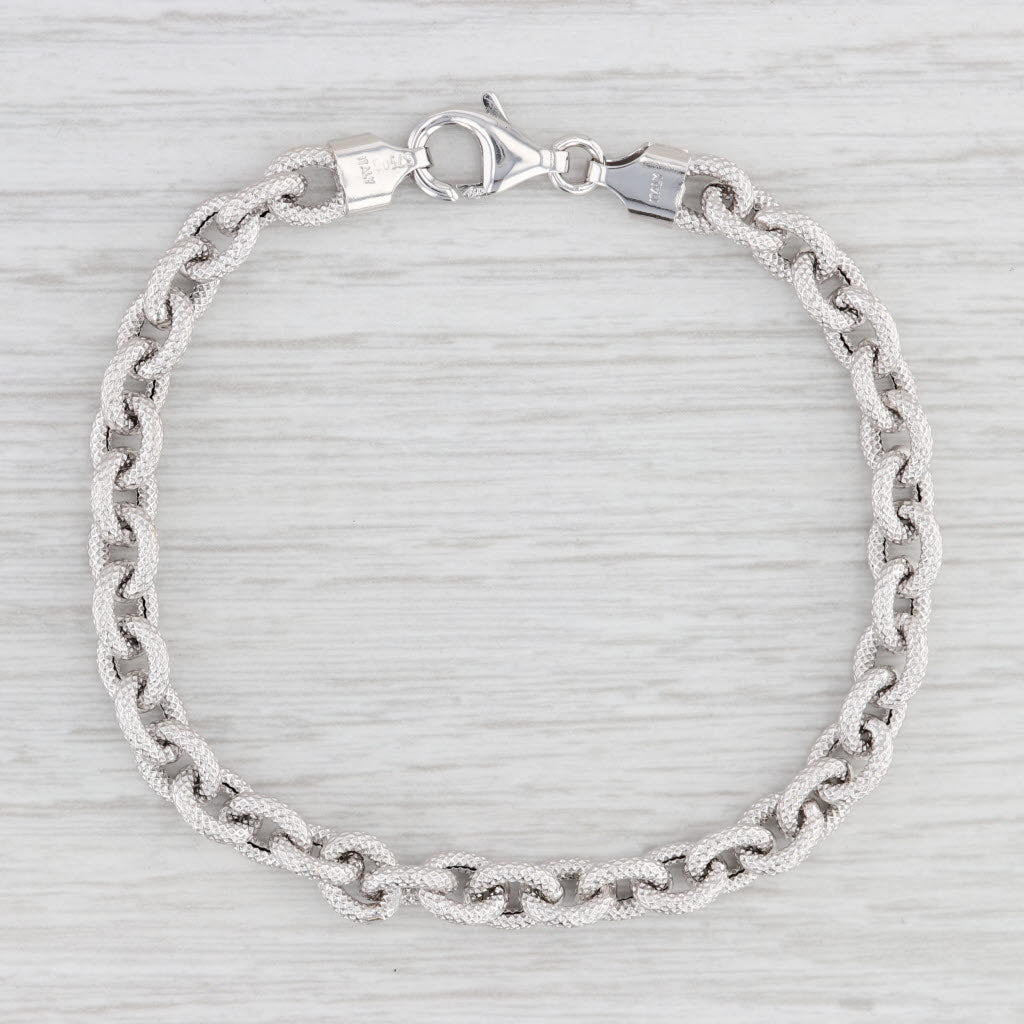 Light Gray 7.25" Hammered Cable Chain Bracelet 18k White Gold Italy 6.1mm