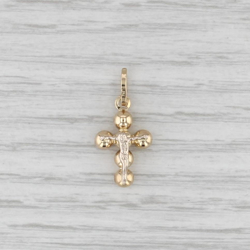 Small Bead Cross Pendant 18k Yellow Gold Drop
