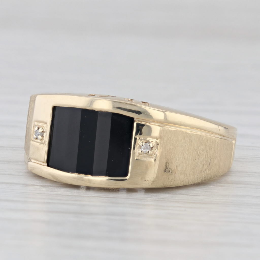 Light Gray Onyx Diamond "DAD" Ring 10k Yellow Gold Size 10