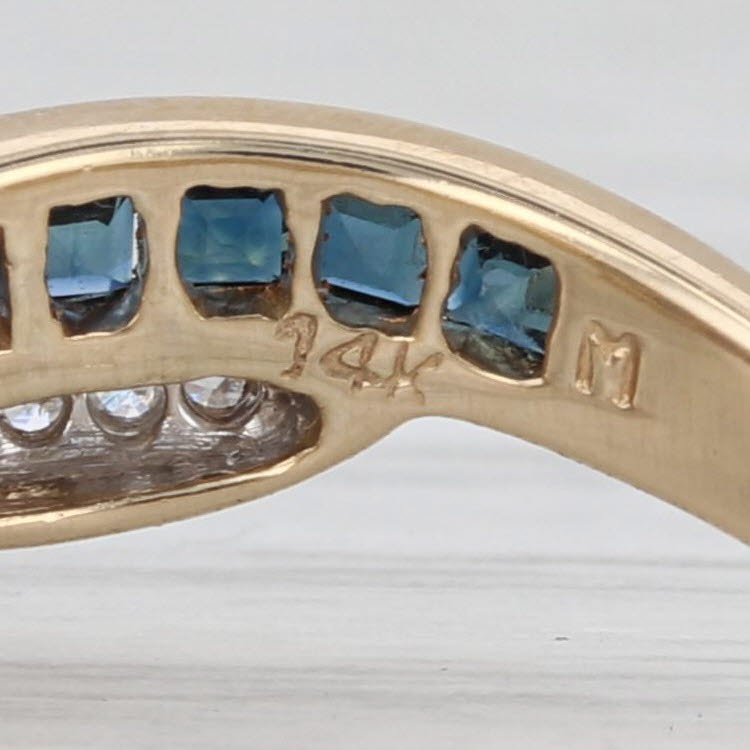 0.95ctw Blue Sapphire Diamond Ring 14k Yellow Gold Size 6.5