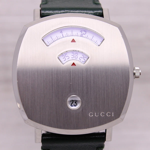 Gucci Jump Hour 157.3 38mm Stainless Steel Quartz Watch w/ Green Strap & Box