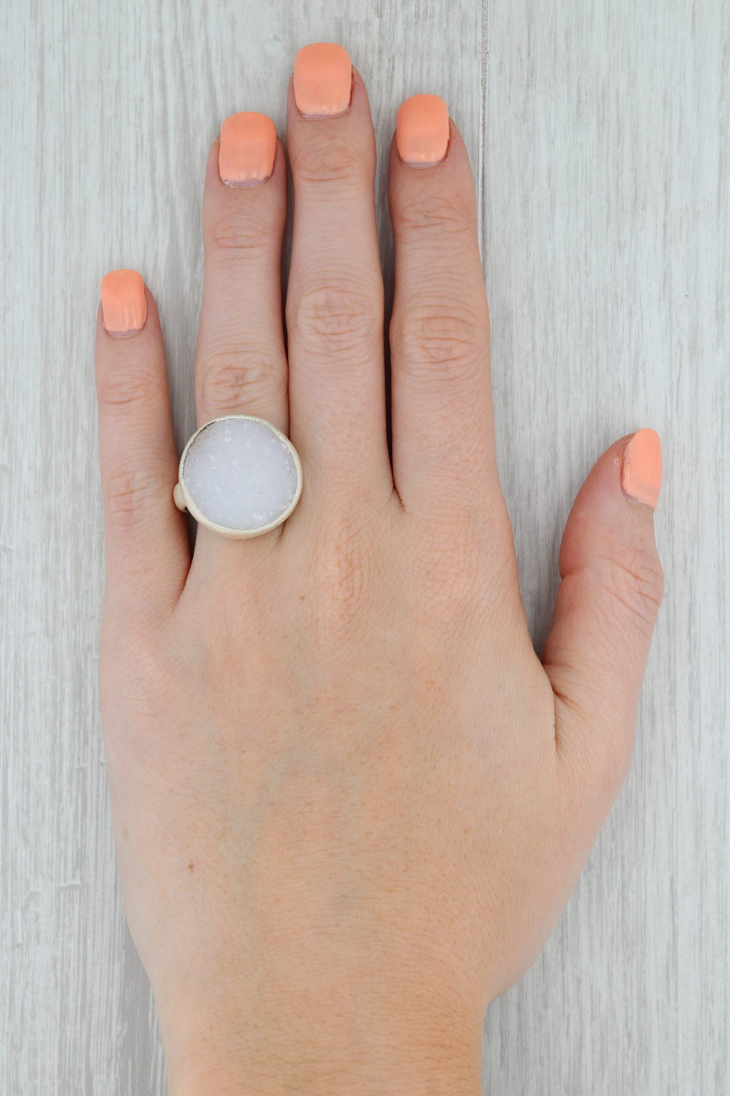 New Nina Wynn White Druzy Quartz Ring Sterling Silver Size 7.25 Statement