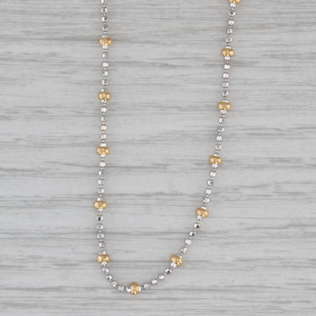 Gray 2-Toned Bead Chain Necklace 14k White Yellow Gold 18" 2.7mm