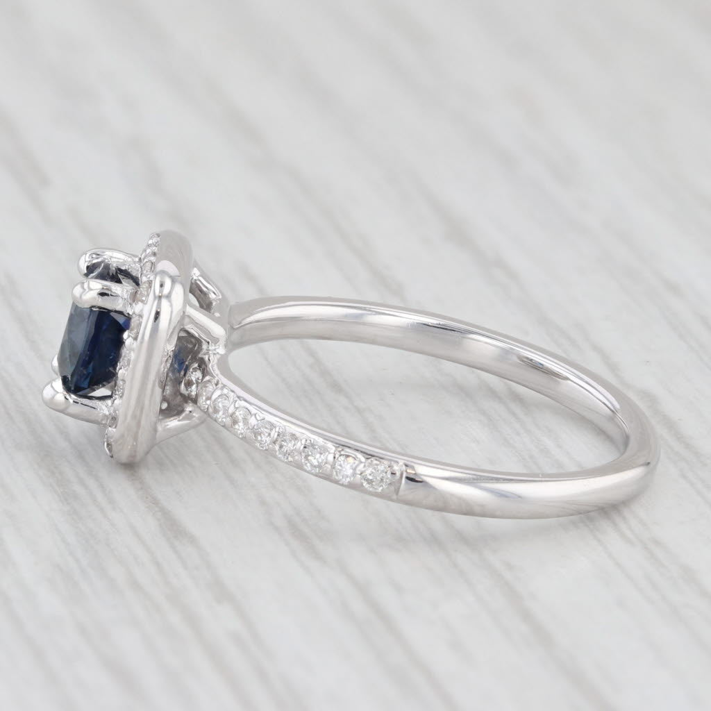 Light Gray 1.50ctw Blue Sapphire Diamond Halo Ring 14k White Gold Size 7 Engagement