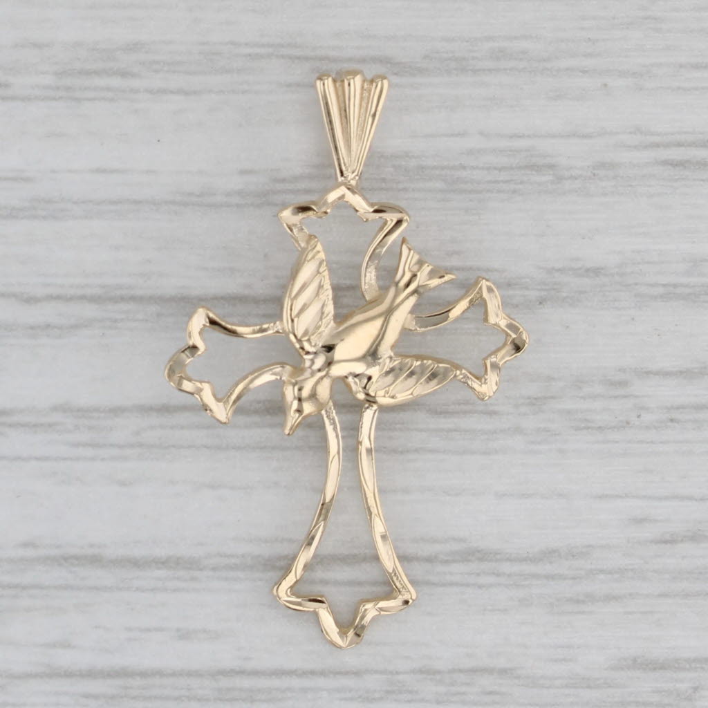 Dove Cross Pendant 14k Yellow Gold Religious Jewelry