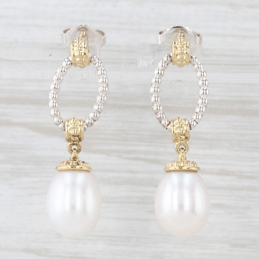 Light Gray Lagos Caviar Cultured Pearl Earrings Pouch Sterling Silver 18k Gold 01-82028-M