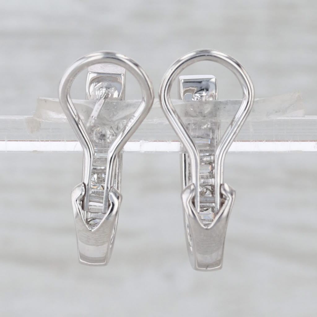 1.04ctw Diamond Drop Earrings 14k White Gold J-Hook Drops Omega Backs