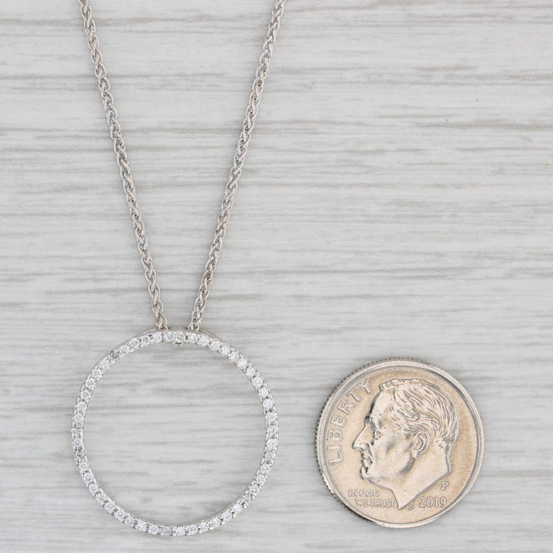 Light Gray 0.15ctw Diamond Eternity Circle Pendant Necklace 14k White Gold Wheat Chain