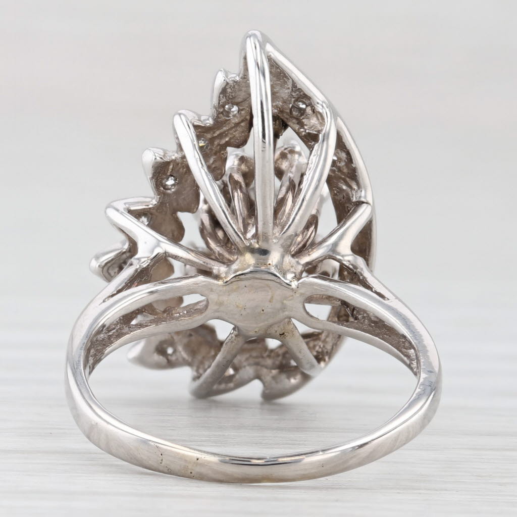 Light Gray Vintage Diamond Cocktail Ring 14k White Gold Size 7.25 Old European Cut
