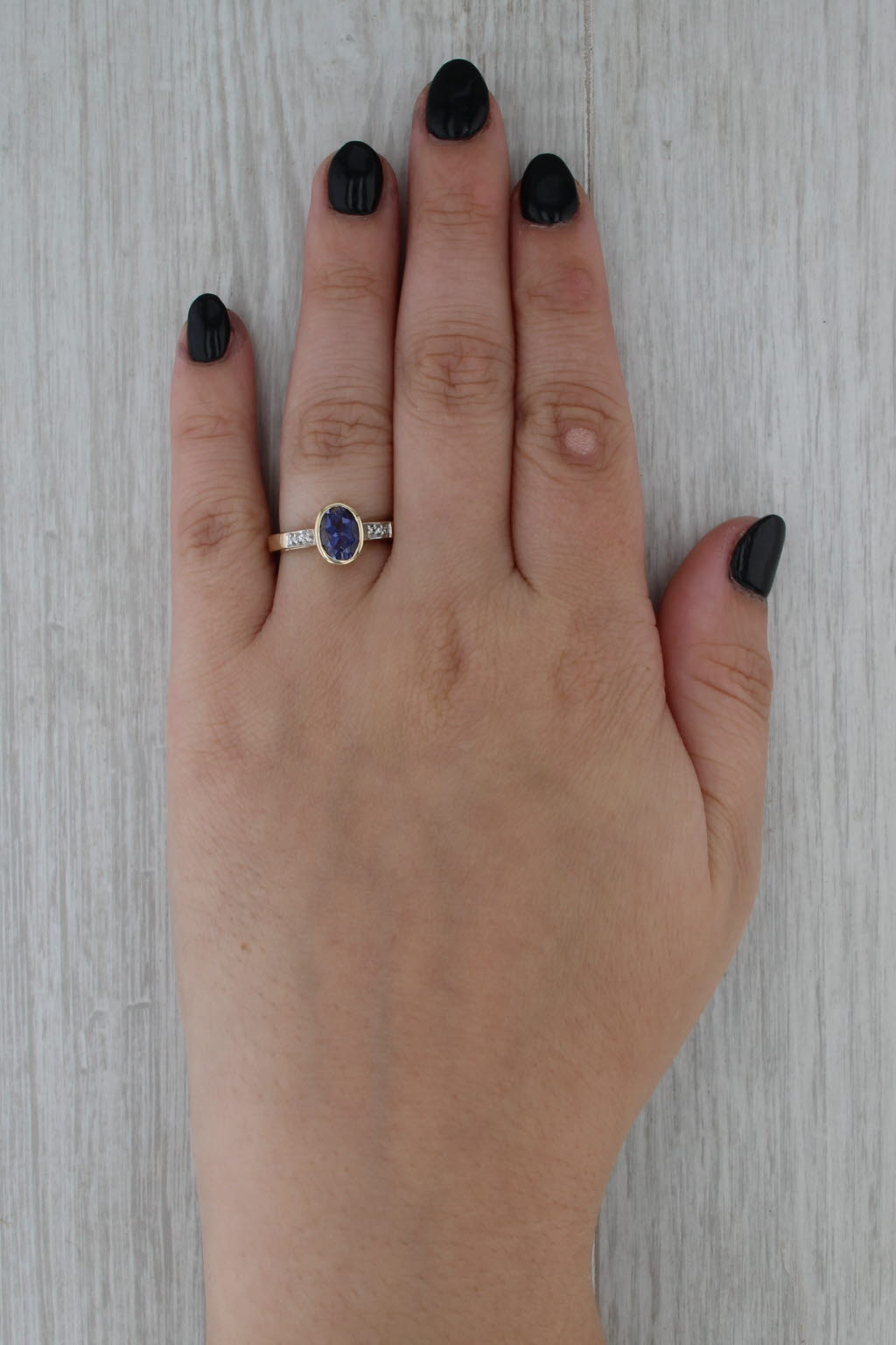 1.42ctw Oval Iolite Diamond Ring 14k Yellow Gold Size 7 Bezel Set Solitaire