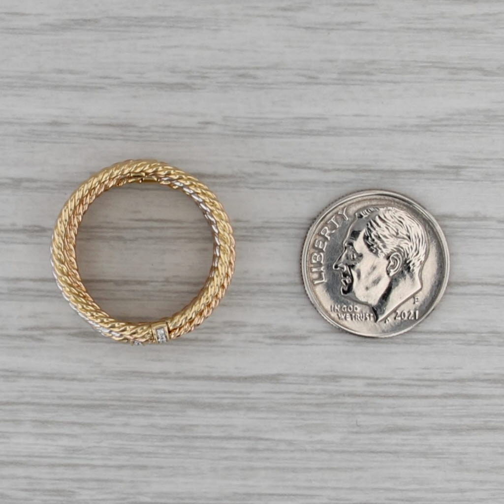 David Yurman Diamond 6 Row Cable Origami Ring 18k Gold Stacked Bands Size 7