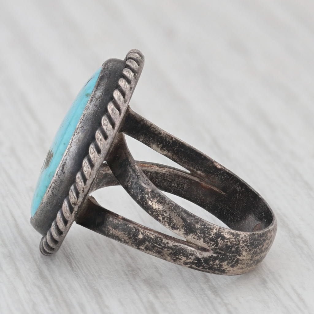 Light Gray Vintage Turquoise Native American Ring Sterling silver Size 6.25 Artisan Signed