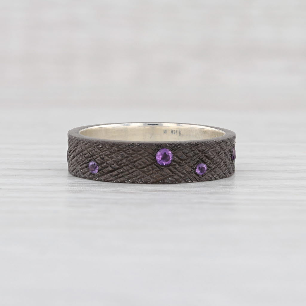 New Nina Wynn Amethyst Stackable Band Oxidized Sterling Silver Size 7 Ring