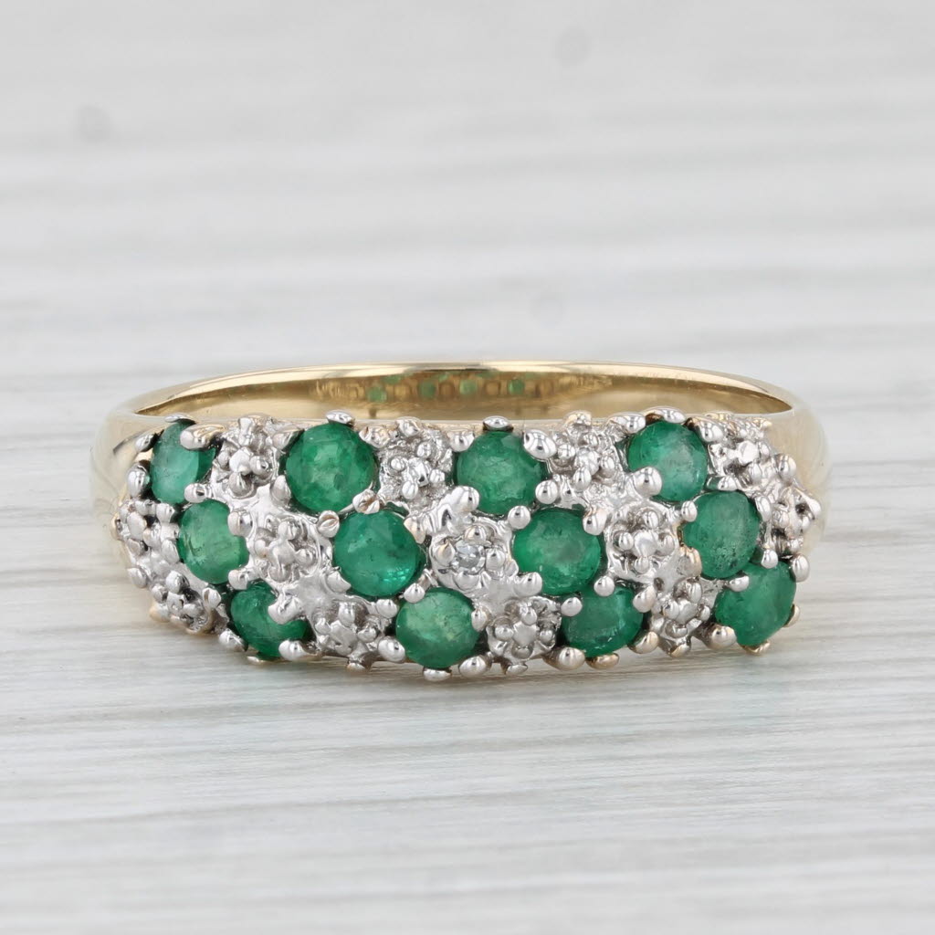 Light Gray 0.60ctw Emerald Diamond Pave Cluster Ring 10k Yellow Gold Size 8.5