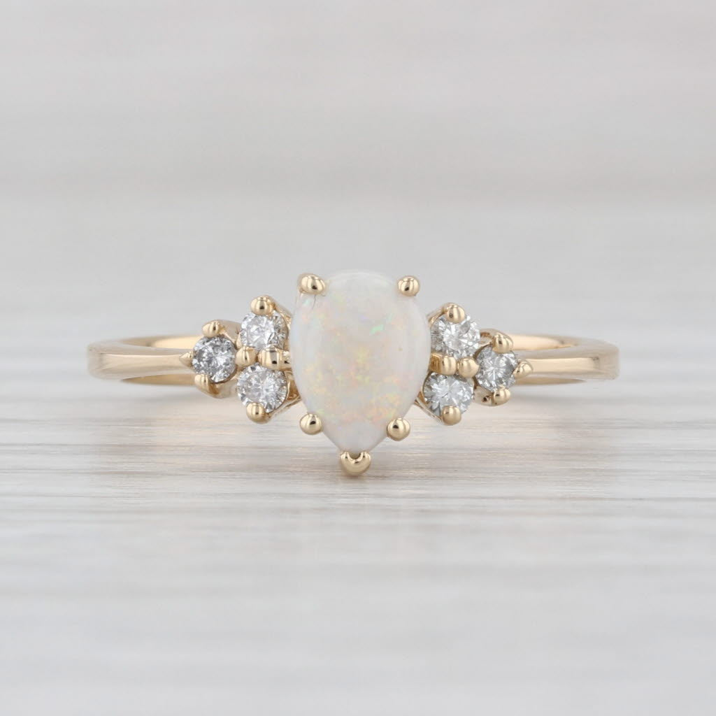 Opal Diamond Ring Pear Cabochon 14k Yellow Gold Size 7.25