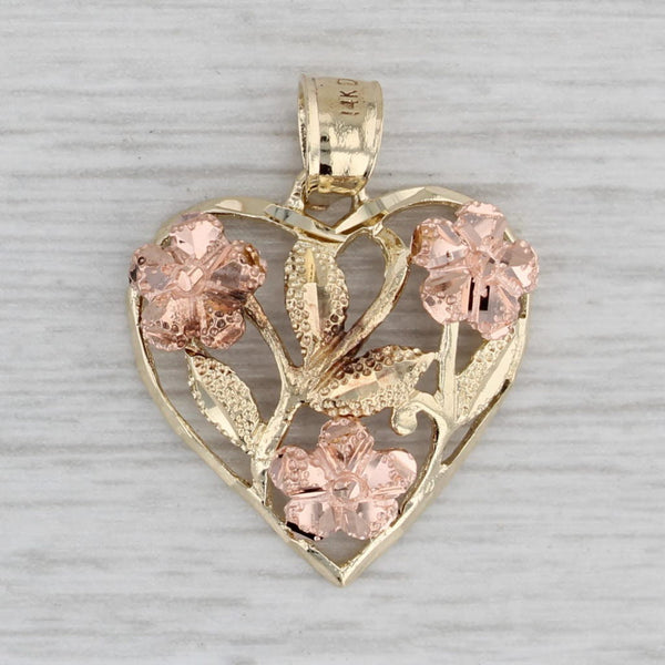 Black Hills Gold Floral Heart Pendant 14k Yellow Rose Flowers