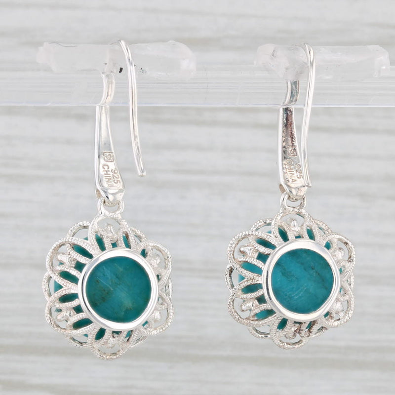 Turquoise Flower Dangle Earrings Sterling Silver Hook Post Drops