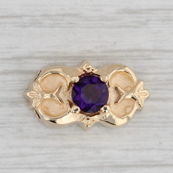 Gray 0.43ct Amethyst Slide Bracelet Charm 14k Yellow Gold Vintage Round Solitaire