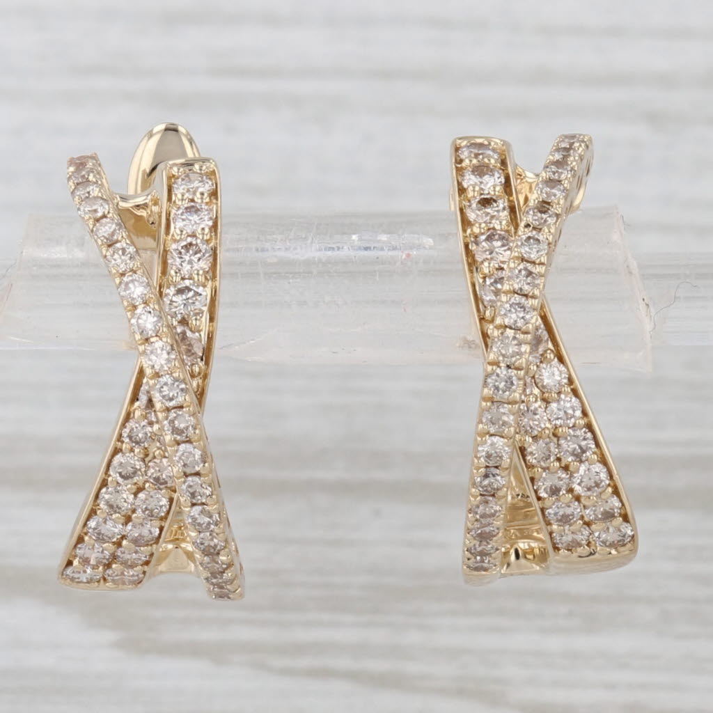 Le Vian 1.46ctw Diamond Crossover Hoop Earrings 14k Yellow Gold Snap Top Posts