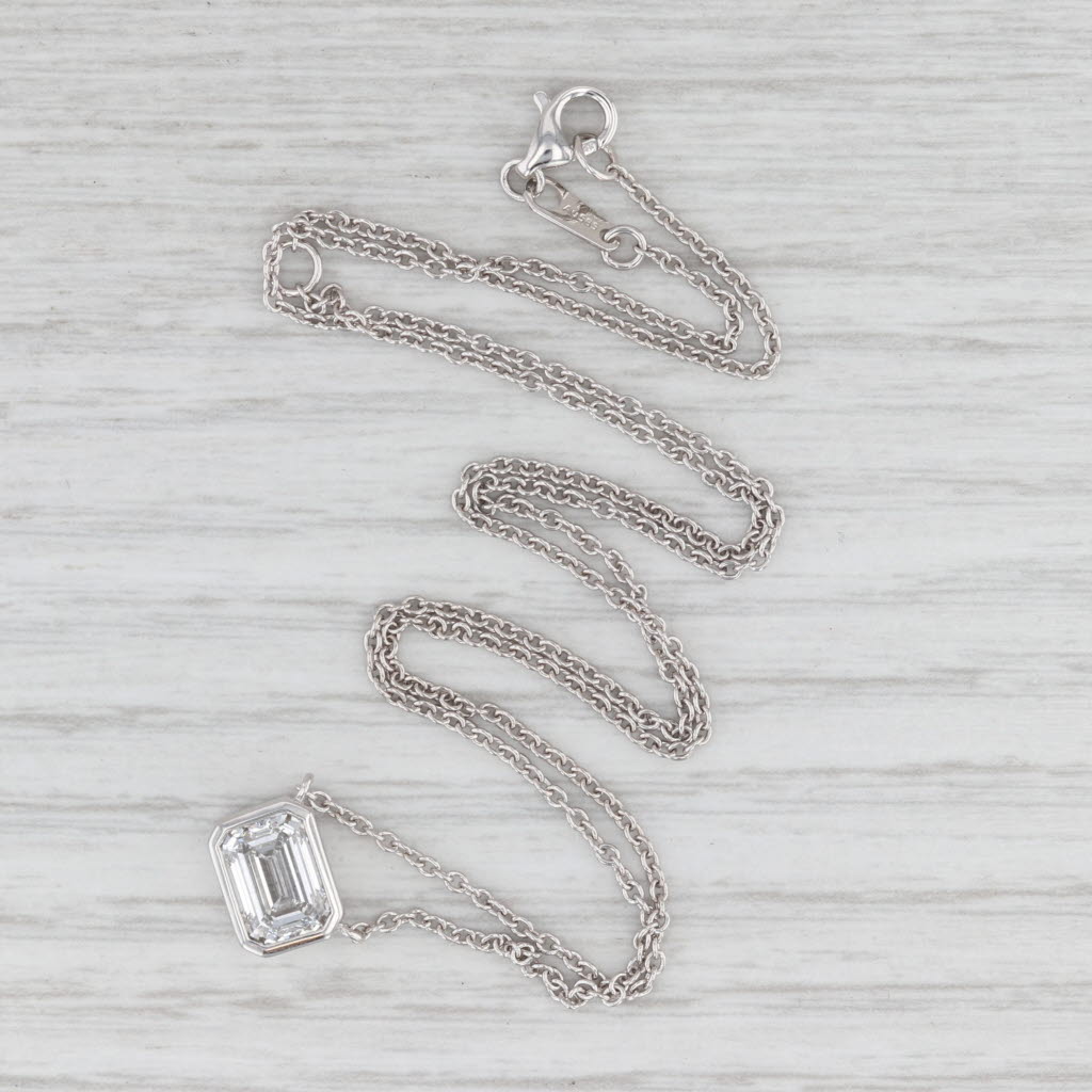 New Lab Grown Diamond Pendant Necklace 14k Gold 1.52ct Emerald Cut E VS1 IGI