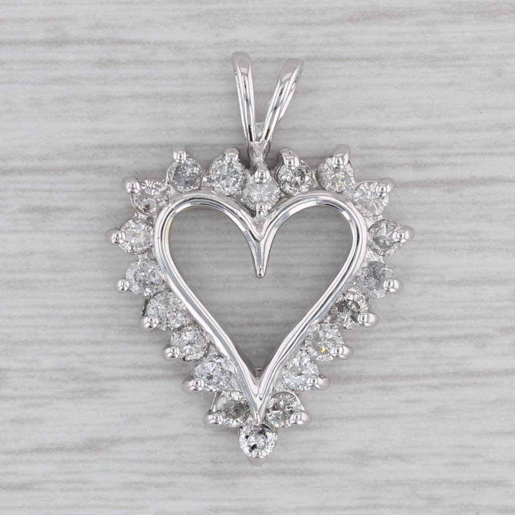 Gray 1ctw Diamond Halo Open Heart Pendant 10k White Gold