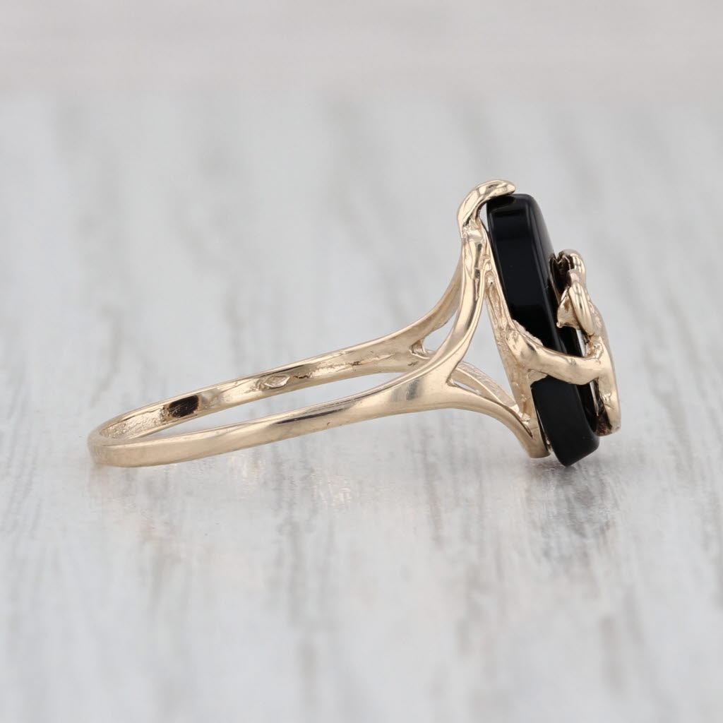 Mickey Mouse Oval Black Onyx Cabochon Signet Ring 10k Yellow Gold Size 6.25