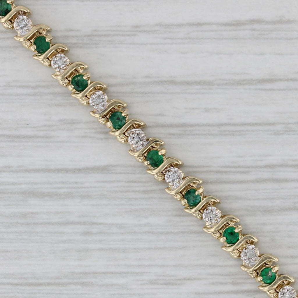 Gray 1.09ctw Emerald Diamond Tennis Bracelet 14k Yellow Gold 6.75" 4.6mm