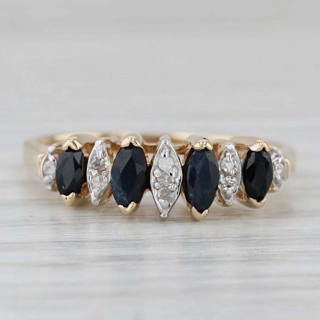 Gray 0.67ctw Blue Sapphire Diamond Ring 10k Yellow Gold Stackable Size 7.25