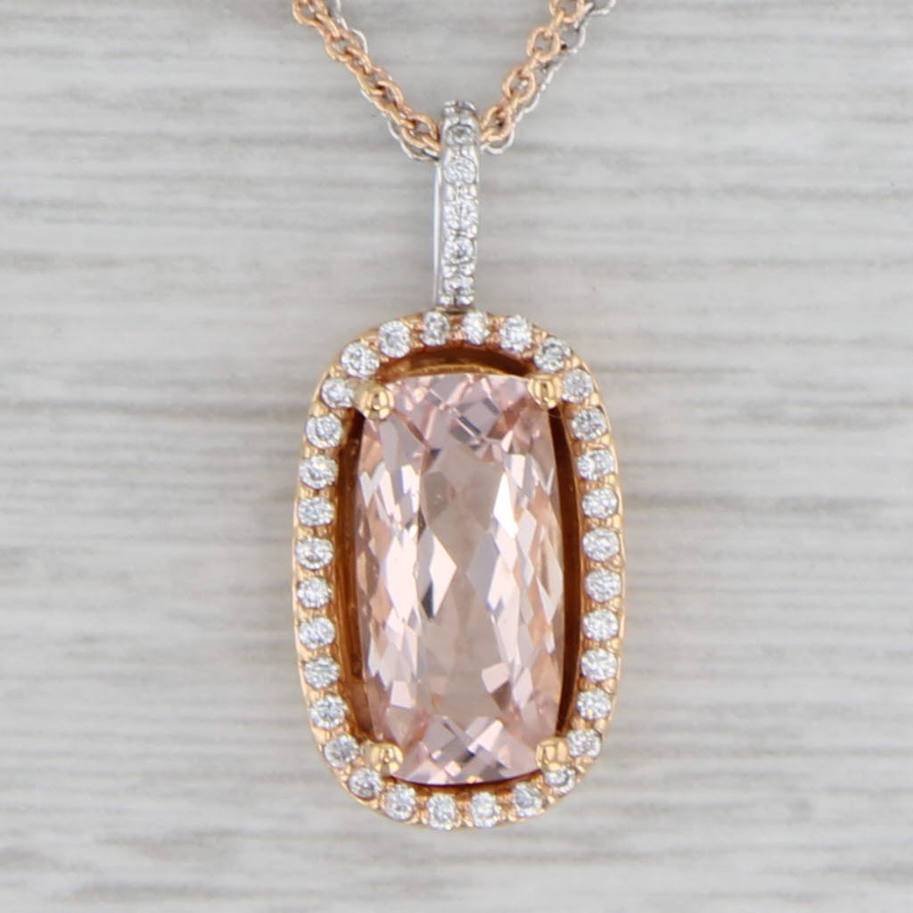 Gray New Makur 2.10ctw Morganite Diamond Halo Pendant Necklace 18k Gold Cable Chain