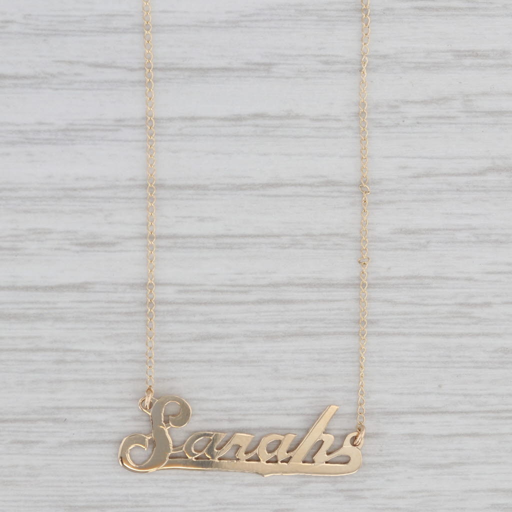 Light Gray Sarah Name Pendant Necklace 14k Yellow Gold Curb Chain 16.25"