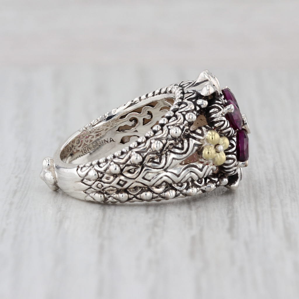 Bixby Garnet White Topaz Flower Ring Sterling Silver 18k Gold Cocktail Statement