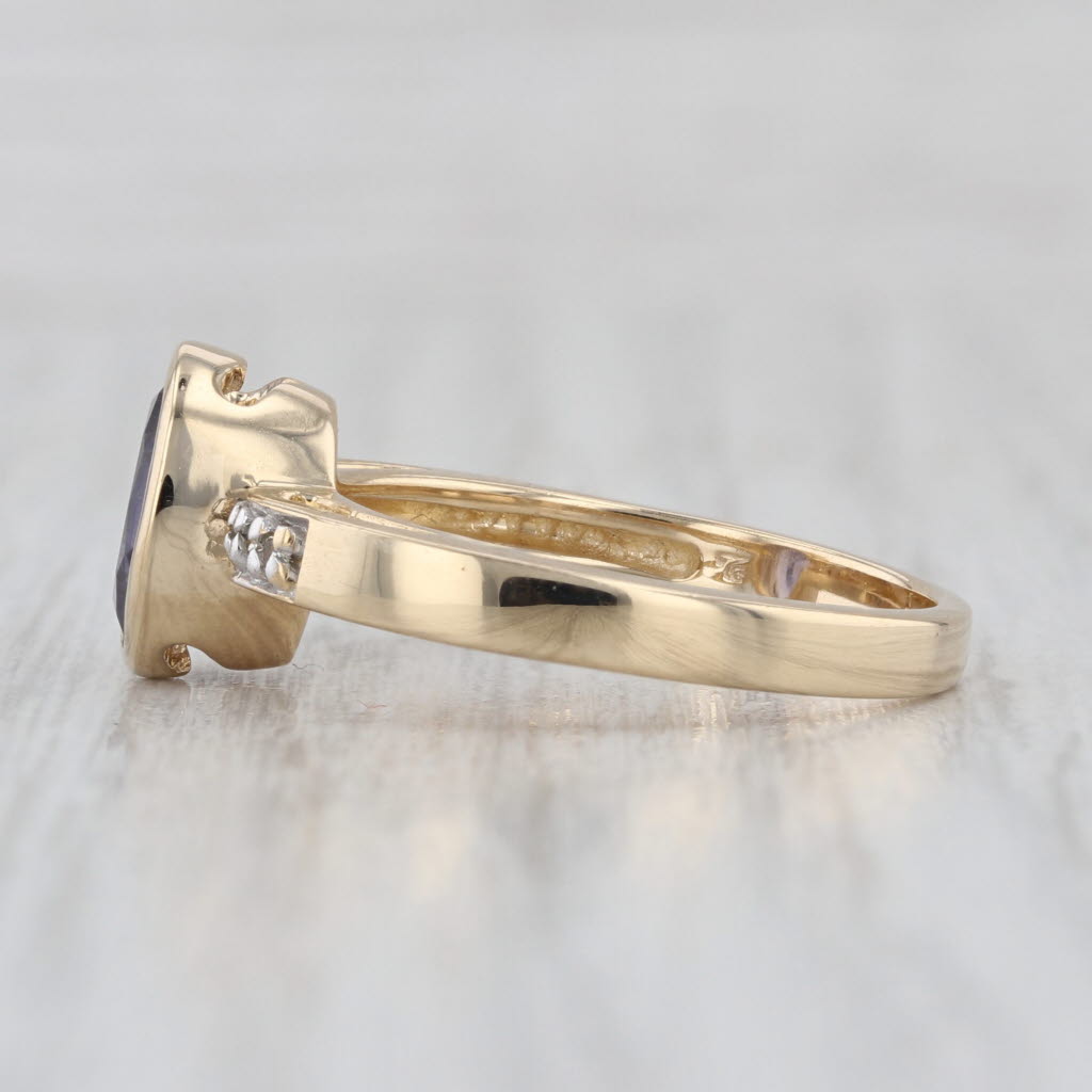 1.42ctw Oval Iolite Diamond Ring 14k Yellow Gold Size 7 Bezel Set Solitaire