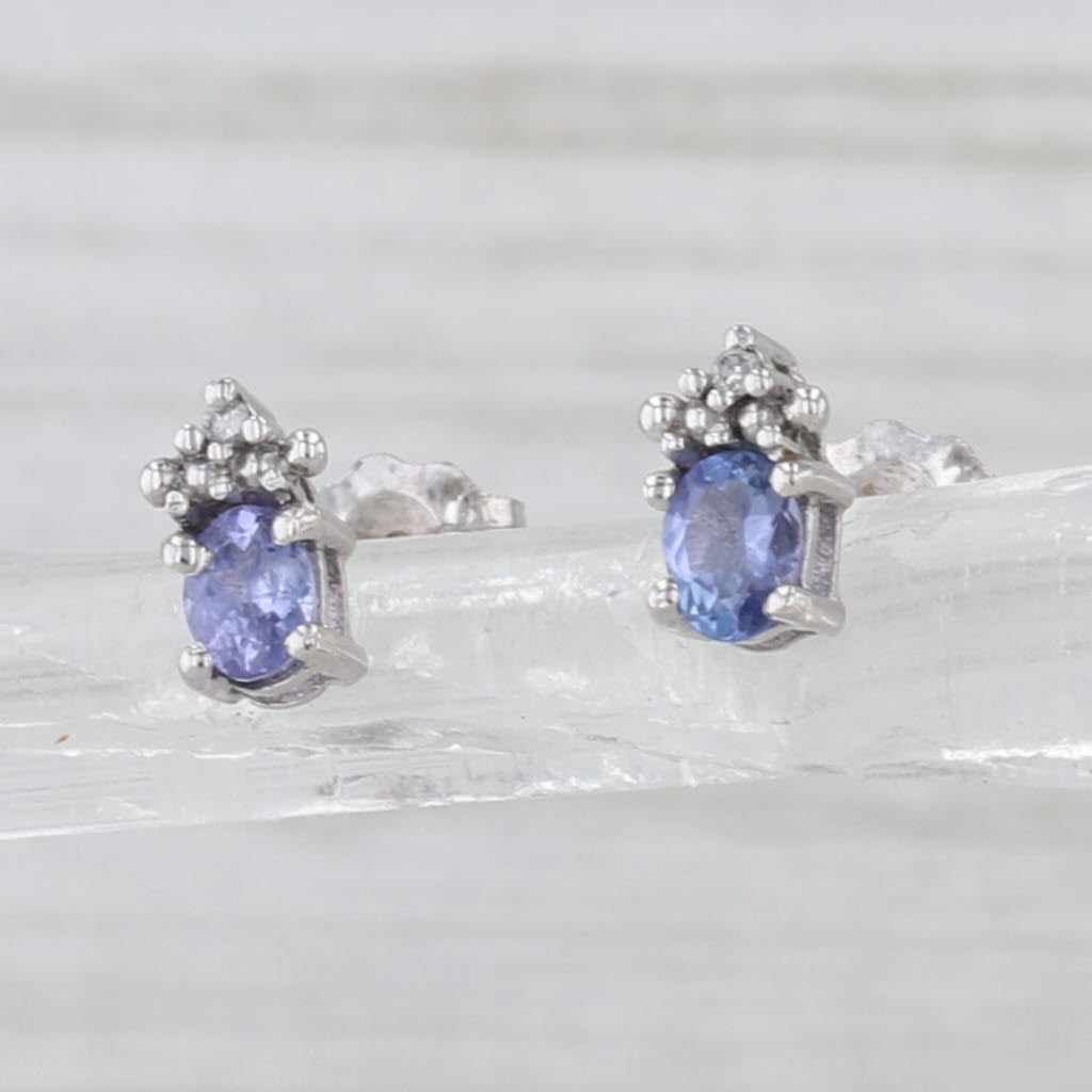 0.40ctw Oval Tanzanite Stud Earrings 10k White Gold Small Studs