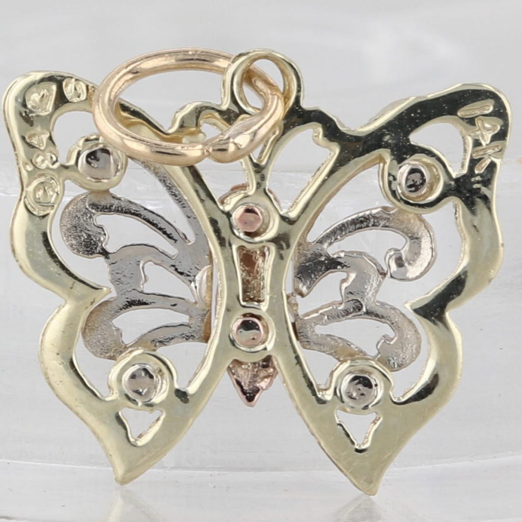 Small Tri-Toned Butterfly Charm 14k Yellow White Rose Gold Pendant