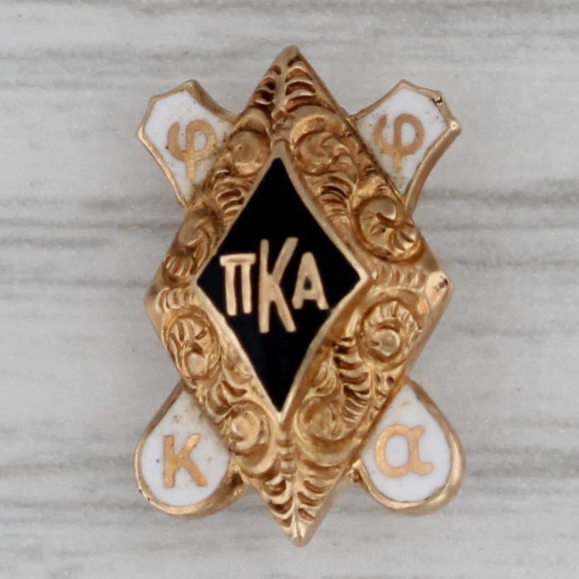 Dark Gray Pi Kappa Alpha Pin Pike Fraternity Badge Vintage Greek 10k Gold Enamel