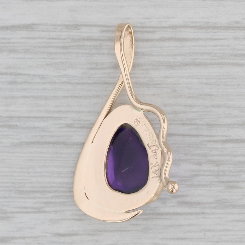 Gray Amethyst Pear Cabochon Solitaire Pendant 14k Yellow Gold