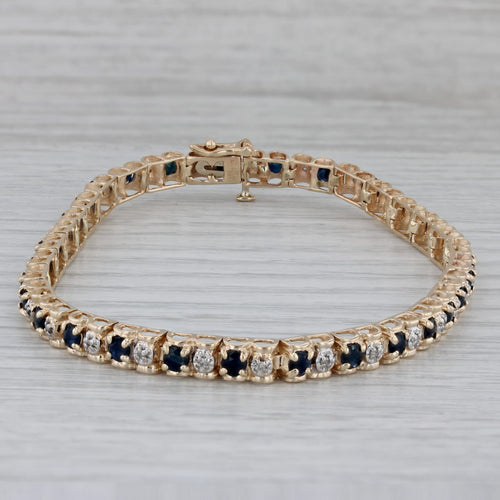 Gray 4.59ctw Blue Sapphire Diamond Tennis Bracelet 10k Yellow Gold 8" 4.7mm