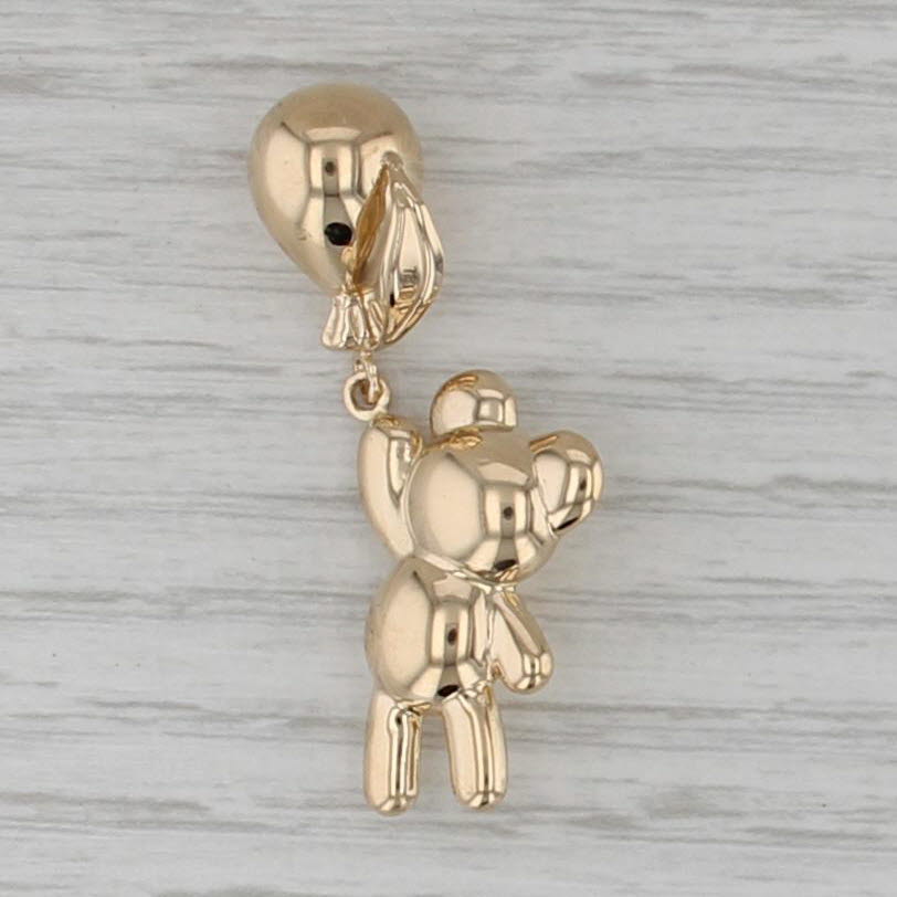 Floating Teddy Bear Holding Balloon Pendant 18k Yellow Gold Statement