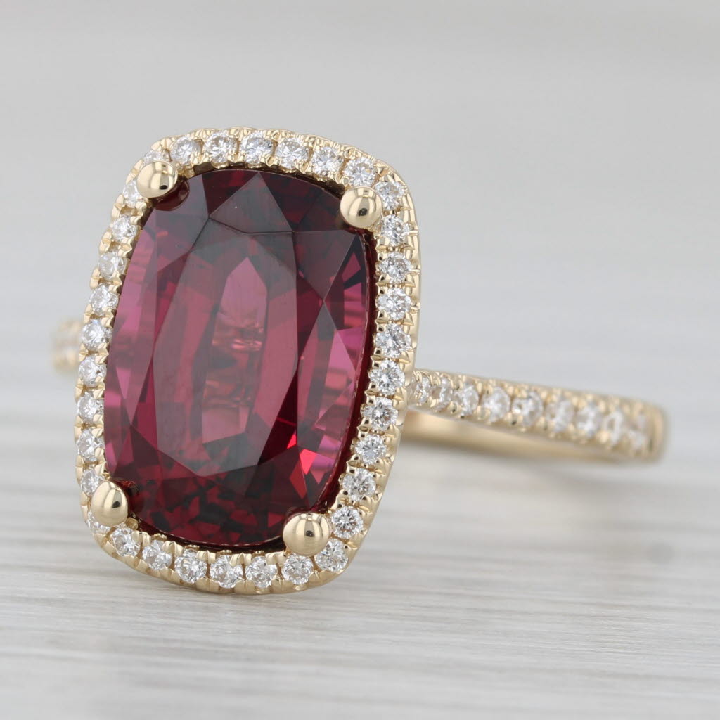 Gray 5.45ctw Rhodolite Garnet Diamond Halo Ring 14k Yellow Gold Size 6.5 Gem Zar
