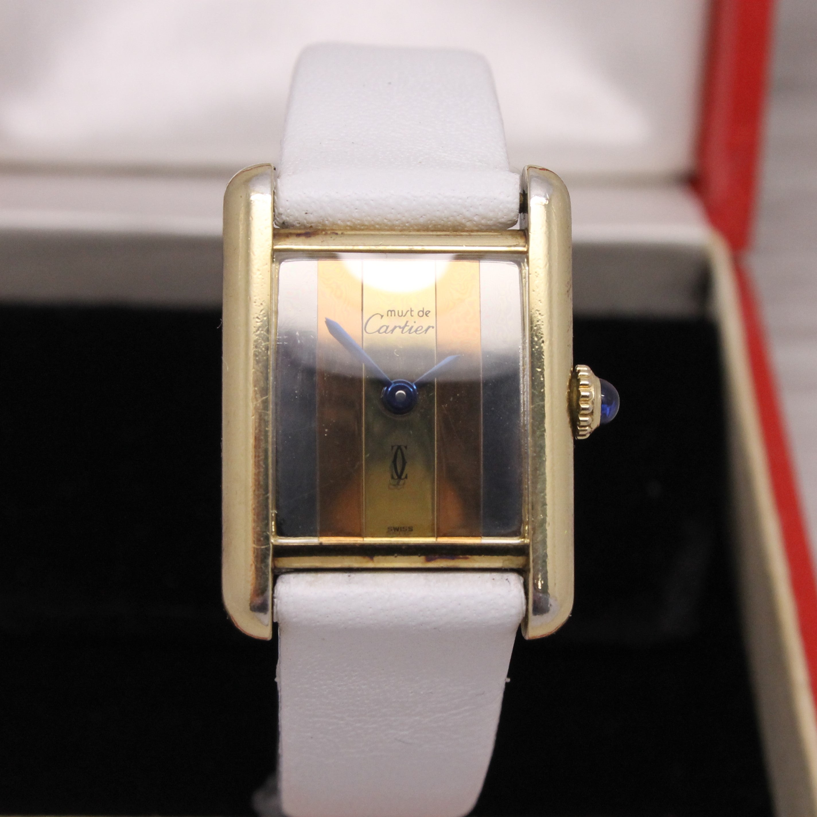 Gray Vintage Cartier Paris Tank Small 21mm 925 Argent Mechanical Tri Gold Watch