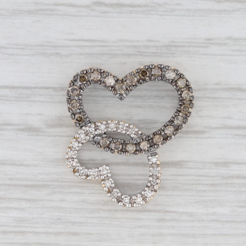 Light Gray 0.40ctw Black White Diamond Interlocking Hearts Pendant 14k Gold Floating Drop